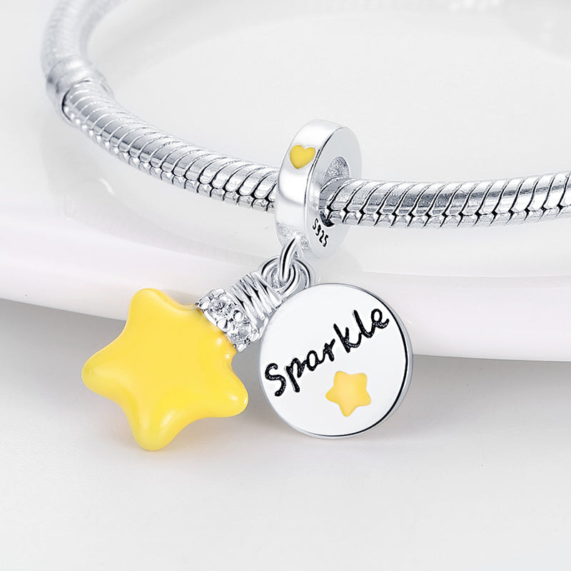 Charm pendentif étoile jaune en argent - lumineux - Korell charms