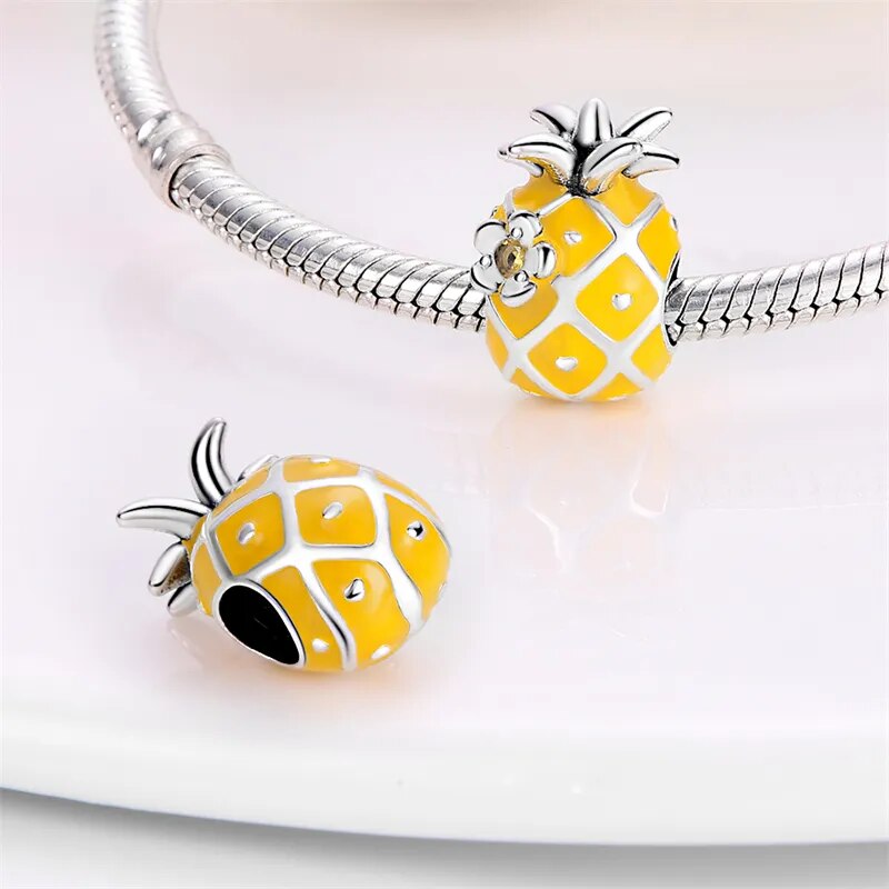 Charm ananas et fleur en argent - Korell charms