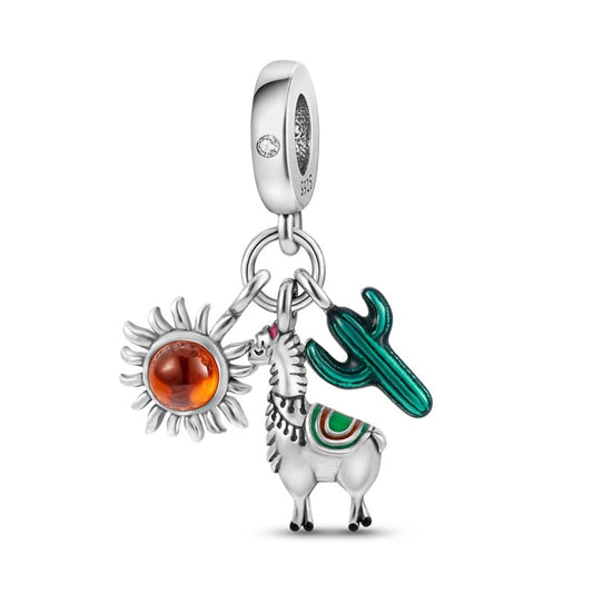 Charm pendentif triple lama, cactus, soleil en argent Default Title - Korell charms