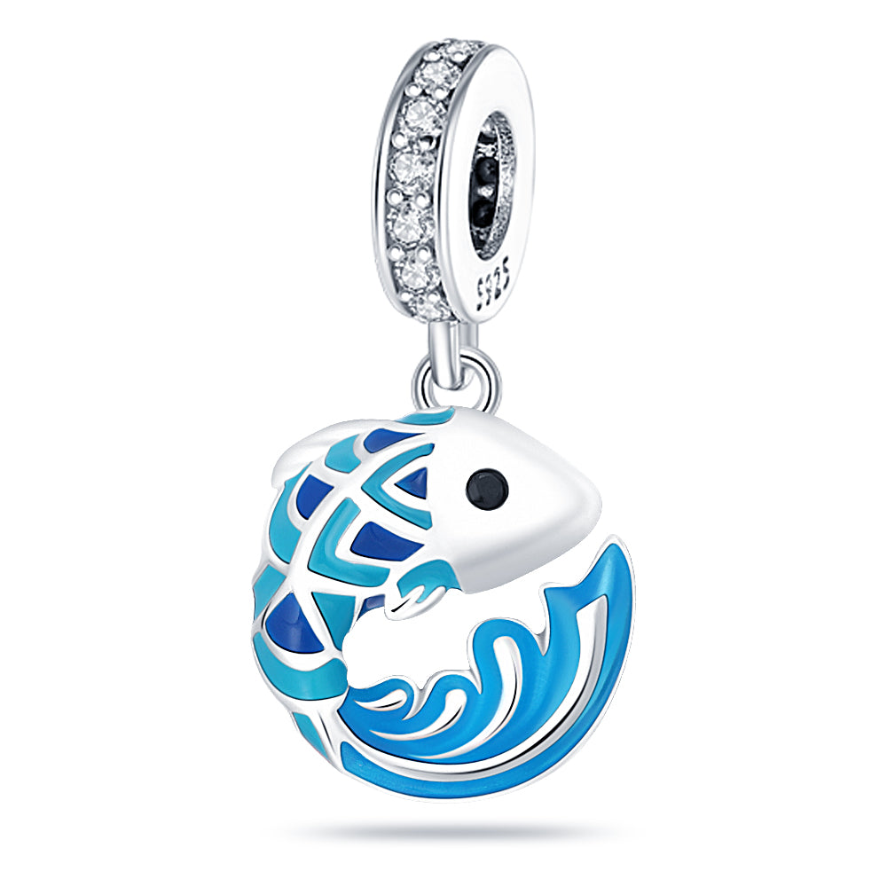 Charm pendentif poisson bleu en argent - Korell charms