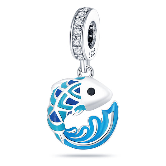 Charm pendentif poisson bleu en argent - Korell charms