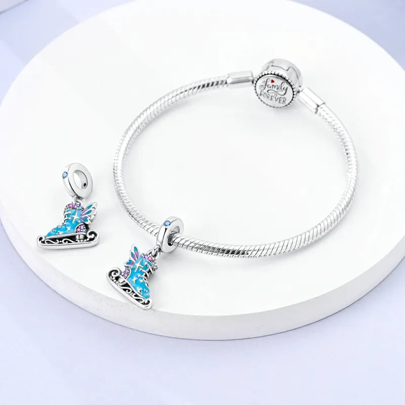 Charm pendentif patin à glace bleu en argent - Korell charms