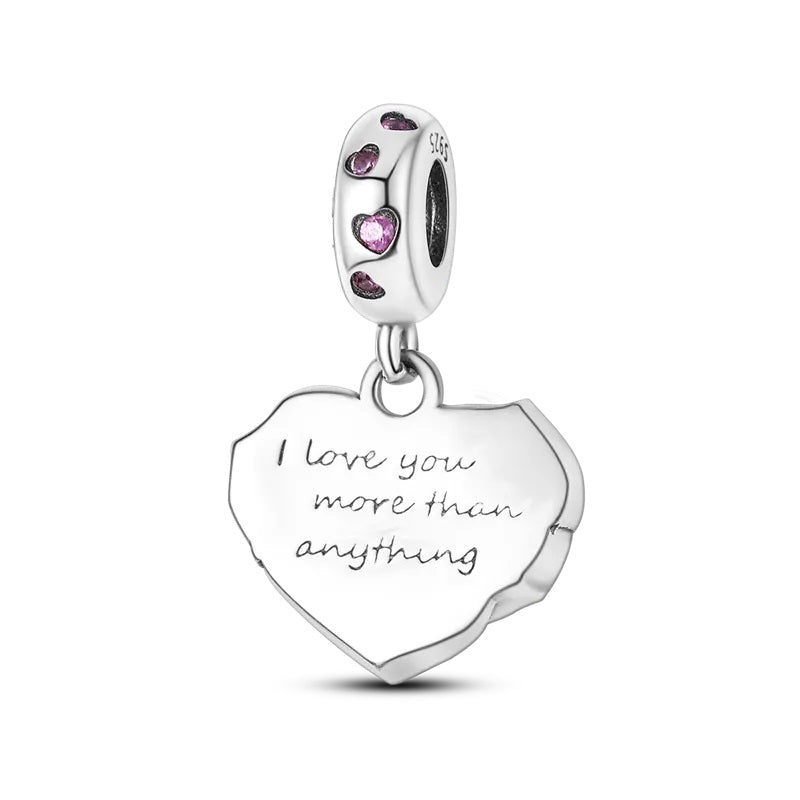 Charm pendentif rose en cœur en argent - Korell charms