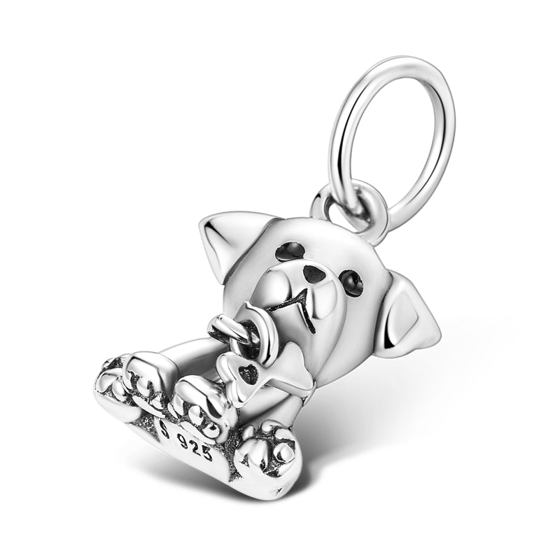 Charm pendentif chien labrador et os en argent - Korell charms