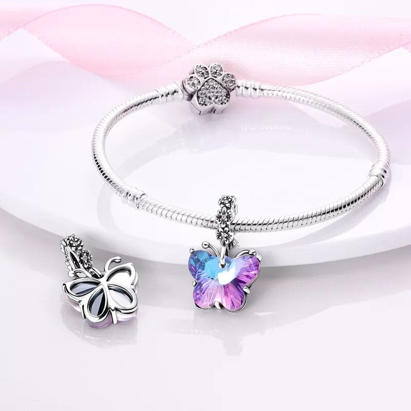 Charm pendentif papillon en cristal violet en argent - Korell charms