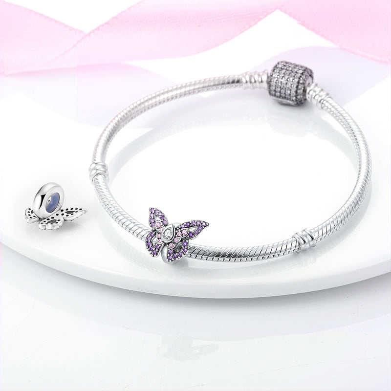 Charm séparateur papillon cristaux violets en argent - Korell charms