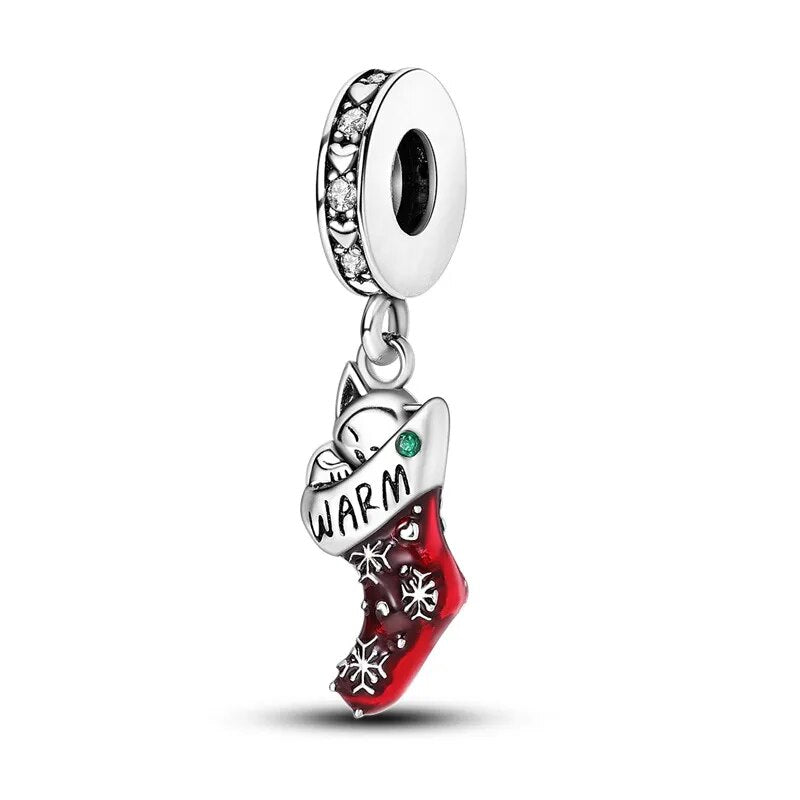 Charm pendentif chaussette de Noël et chat en argent Default Title - Korell charms