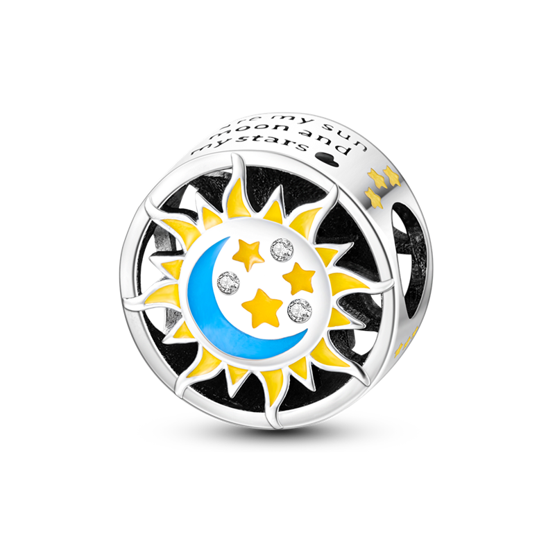 Charm rond soleil, étoiles et lune en argent - lumineux - Korell charms