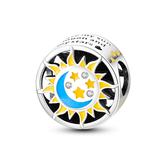 Charm rond soleil, étoiles et lune en argent - lumineux - Korell charms