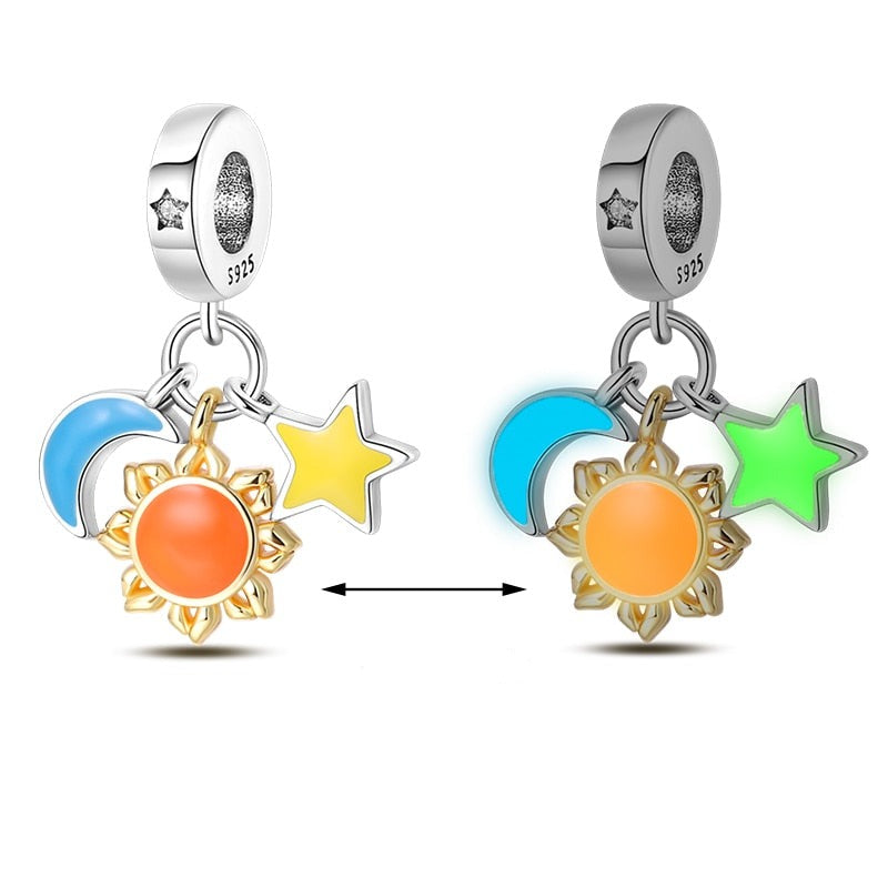 Charm pendentif triple soleil lune et étoile en argent - lumineux Default Title - Korell charms