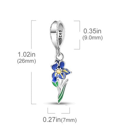 Charm pendentif fleur iris bleu en argent - Korell charms