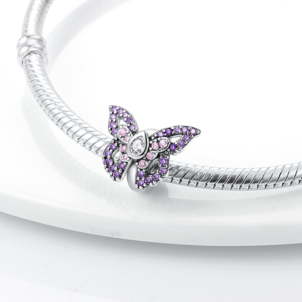 Charm séparateur papillon cristaux violets en argent - Korell charms