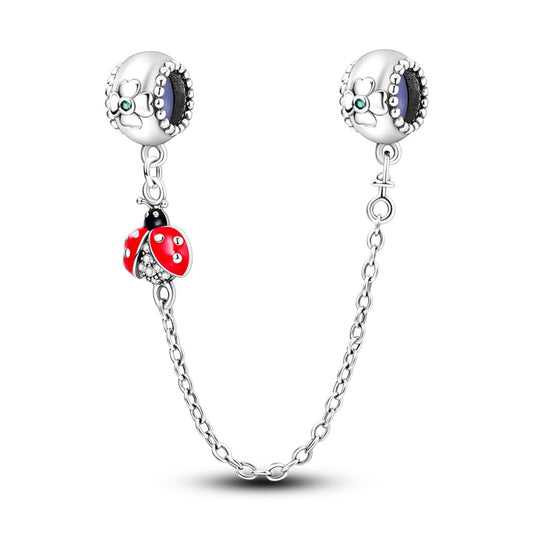 Charm chaine coccinelle rouge et trèfles en argent - Korell charms