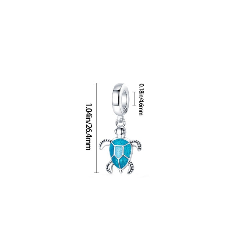 Charm pendentif tortue de mer bleue en argent - lumineux - Korell charms