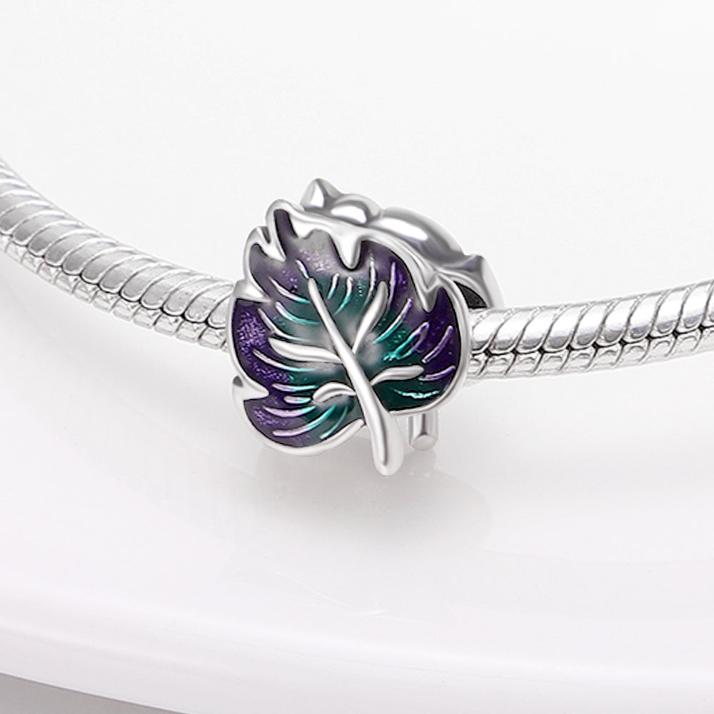 Charm feuille violette et verte en argent - Korell charms