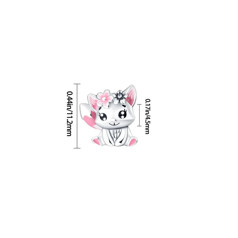 Charm renarde rose et fleurs en argent - Korell charms