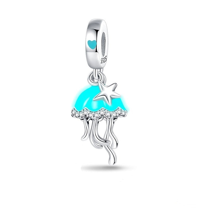 Charm pendentif méduse et étoile de mer en argent - lumineux - Korell charms