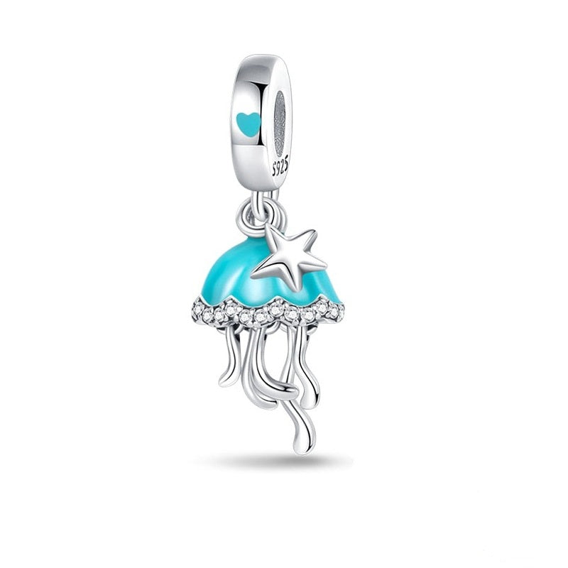 Charm pendentif méduse et étoile de mer en argent - lumineux - Korell charms