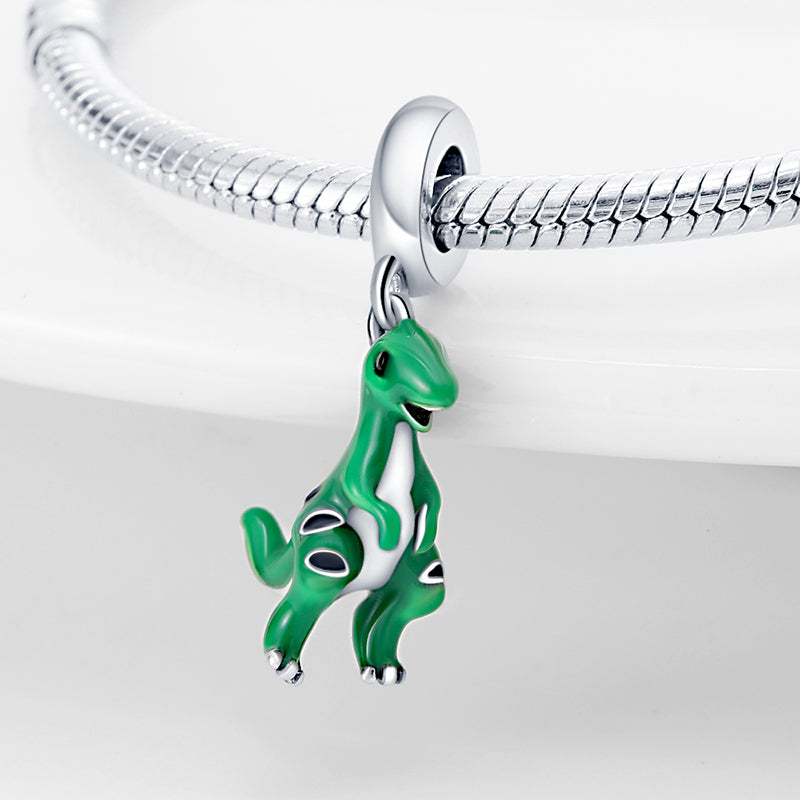 Charm pendentif dinosaure vert en argent - Korell charms