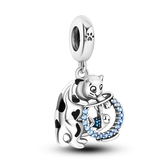 Charm pendentif chat et bocal à poissons en argent - Korell charms