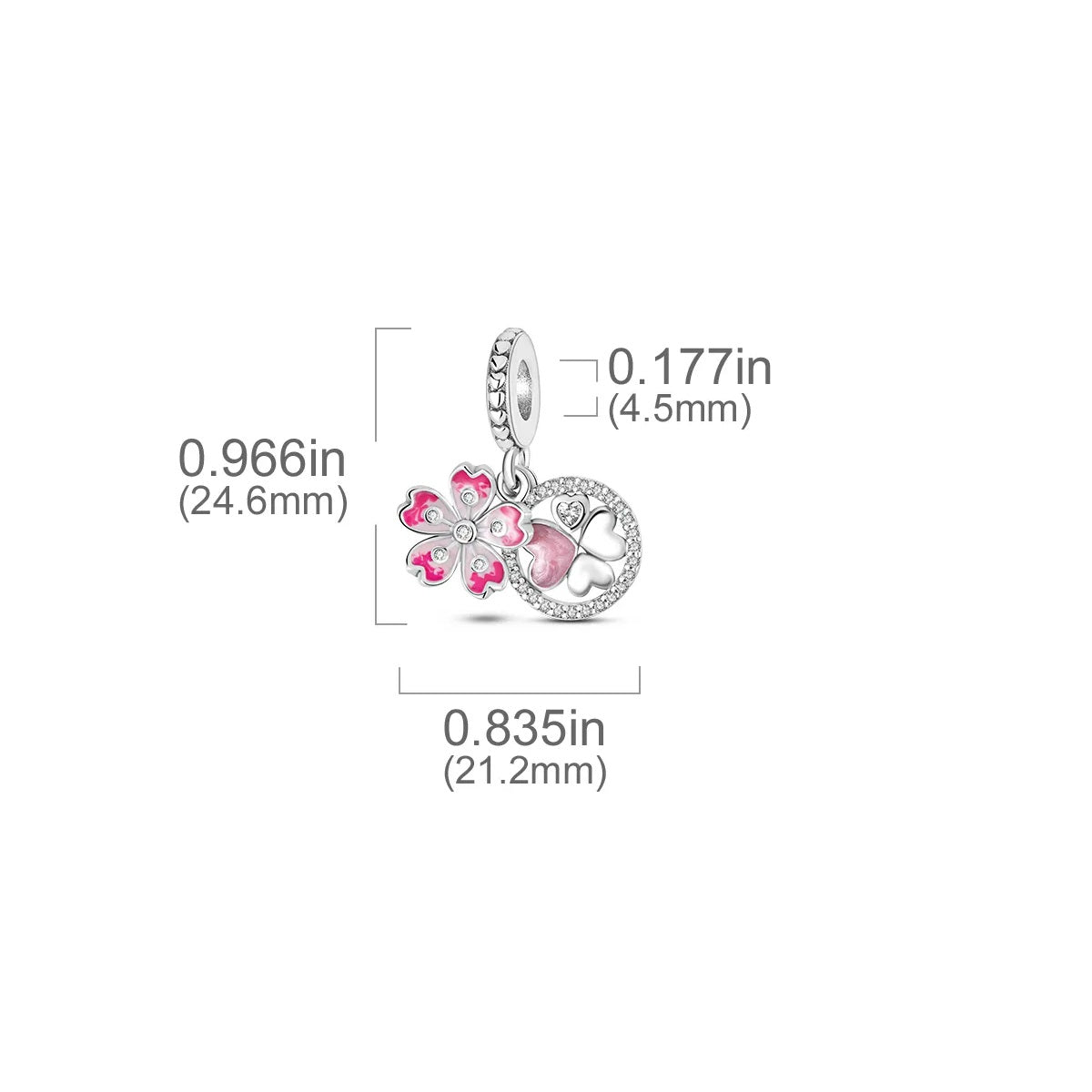 Charm pendentif double fleur rose et cœurs en argent - Korell charms