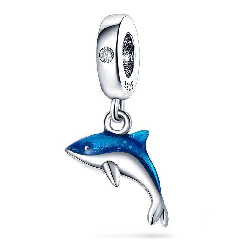 Charm pendentif dauphin dos bleu en argent Default Title - Korell charms