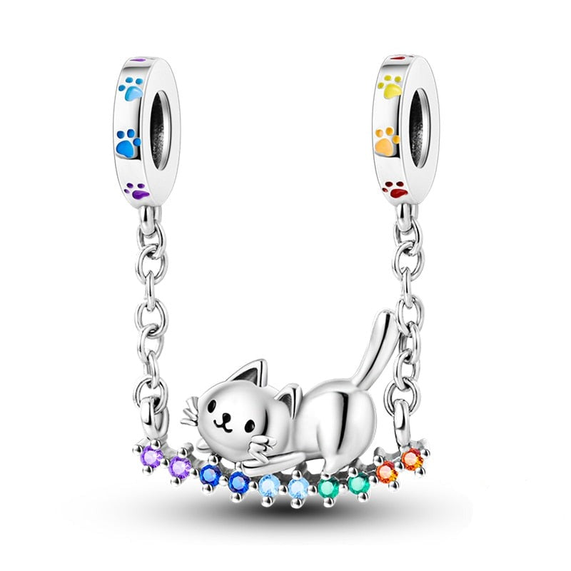 Charm double pendentif chat sur une balançoire en argent Default Title - Korell charms