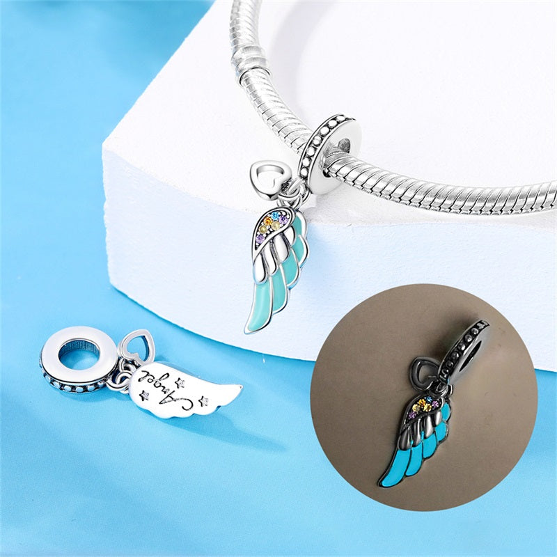 Charm aile bleue et cristaux en argent - lumineux - Korell charms