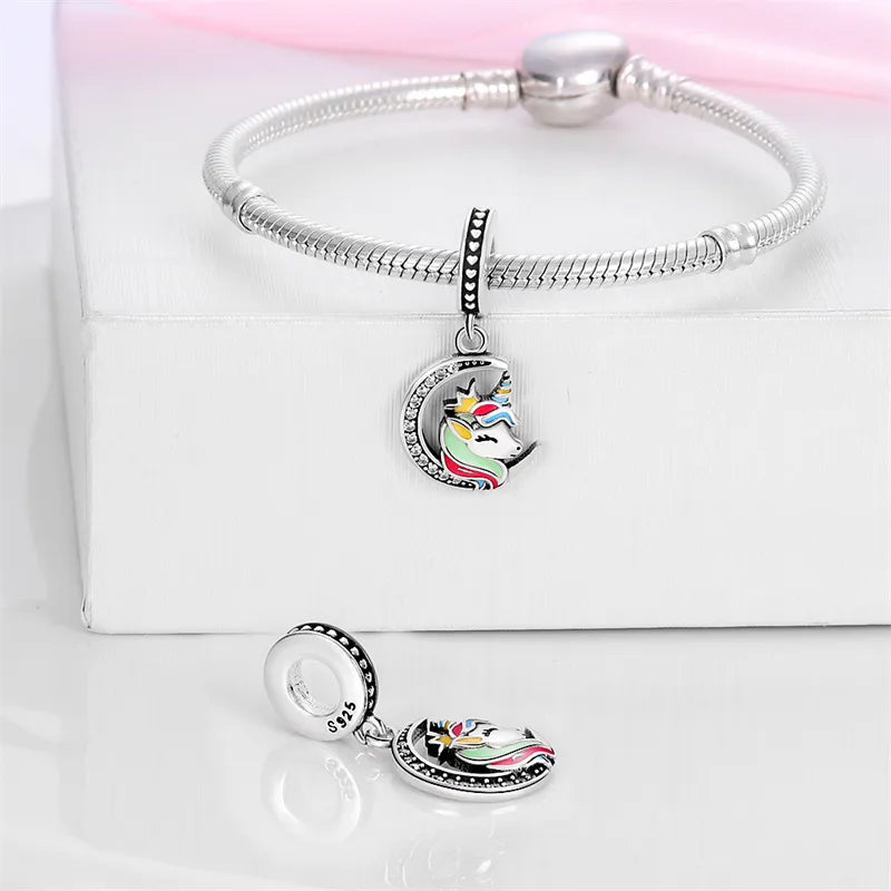 Charm pendentif licorne et lune en argent - Korell charms