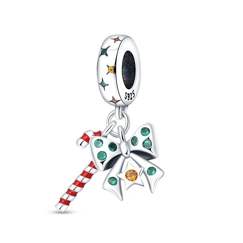 Charm pendentif double sucre d'orge et nœud de Noël en argent Default Title - Korell charms