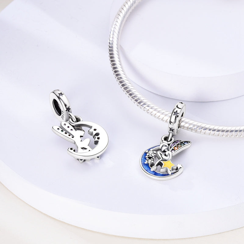 Charm pendentif fée sur la lune et étoiles en argent - Korell charms