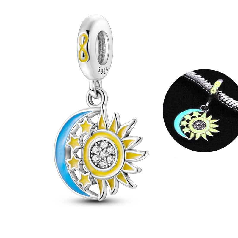 Charm pendentif soleil, étoiles et quartier de lune en argent - lumineux Default Title - Korell charms