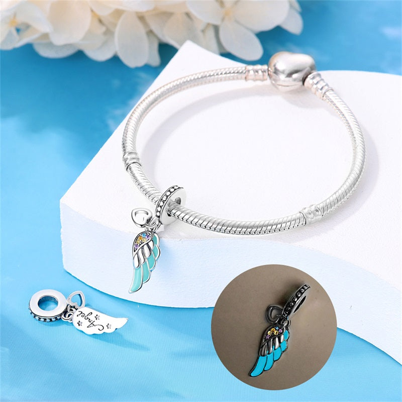 Charm aile bleue et cristaux en argent - lumineux - Korell charms