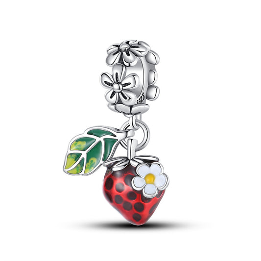 Charm pendentif fraise et fleur en argent - Korell charms