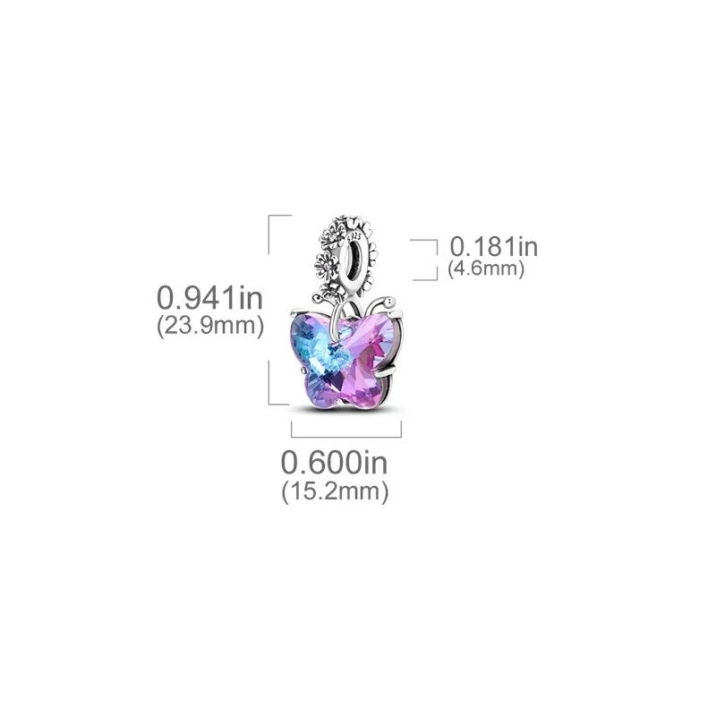 Charm pendentif papillon en cristal violet en argent - Korell charms