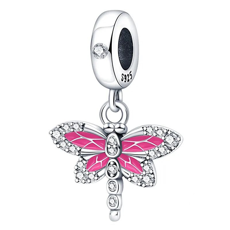 Charm pendentif libellule rose en argent Default Title - Korell charms