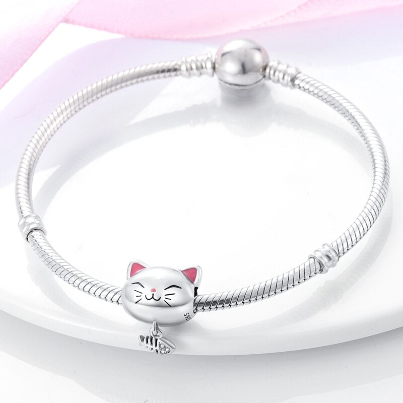 Charm tête de chat et poisson en argent - Korell charms