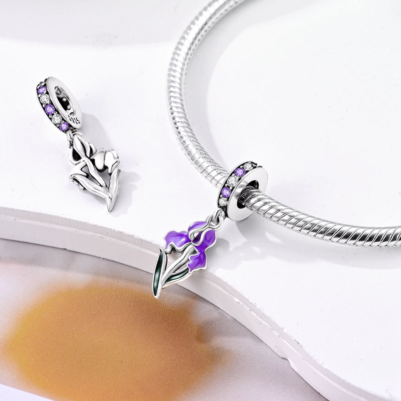 Charm pendentif fleur iris violet en argent - Korell charms