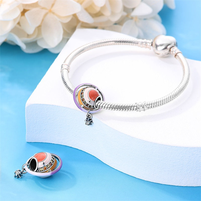 Charm perle planète Saturne avec étoile en argent - Korell charms