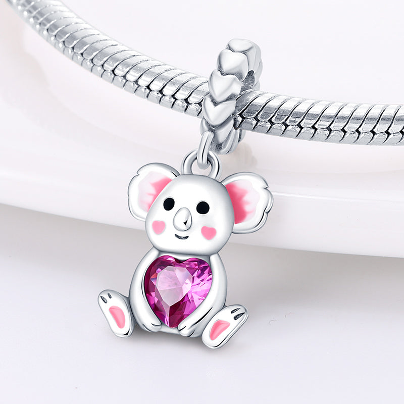 Charm pendentif koala et cœur rose en argent - Korell charms