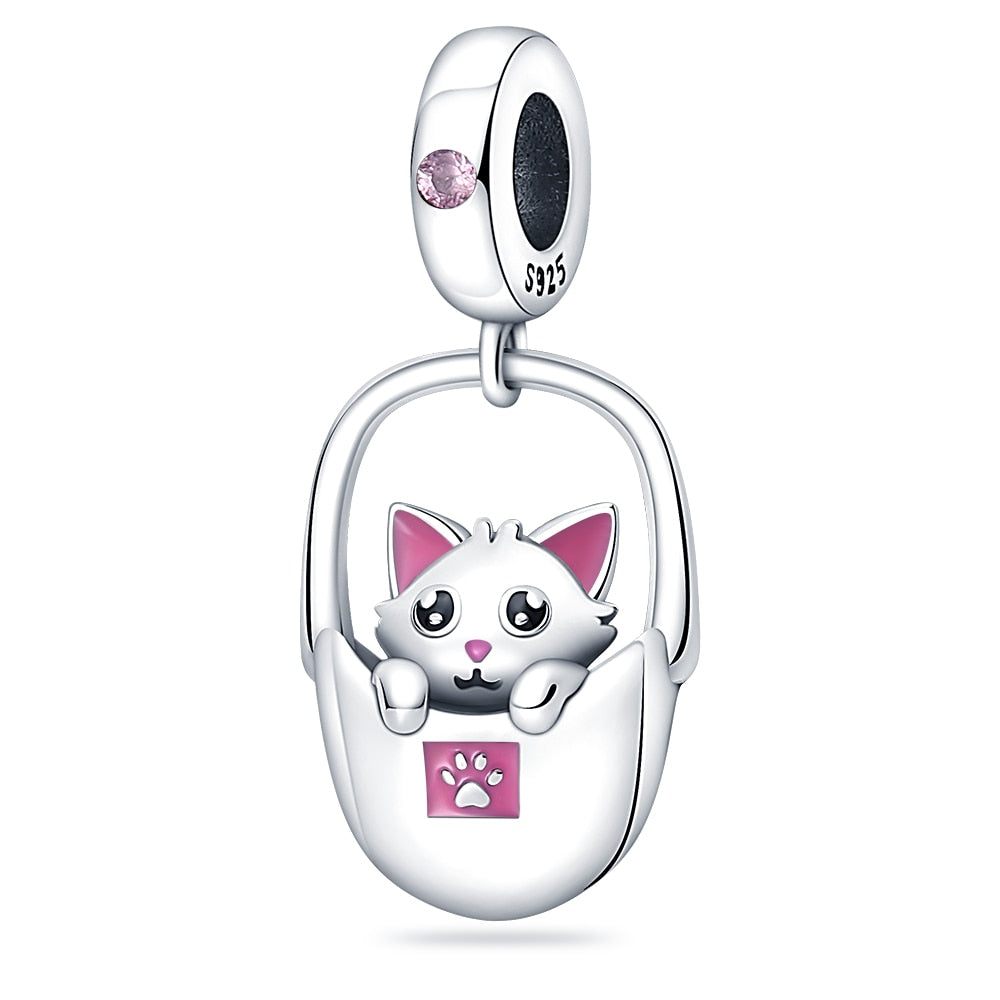 Charm pendentif chat dans un panier en argent Default Title - Korell charms