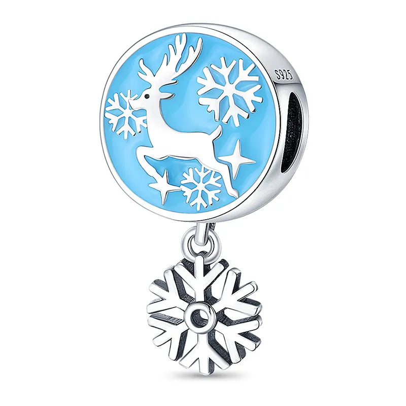 Charm rond renne et pendentif flocon bleu en argent - Korell charms