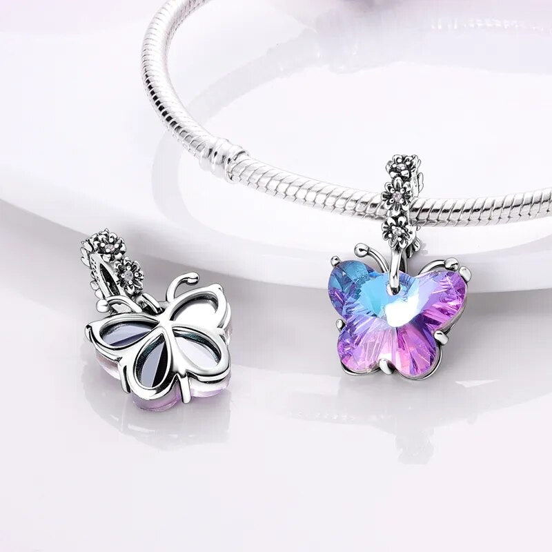 Charm pendentif papillon en cristal violet en argent - Korell charms