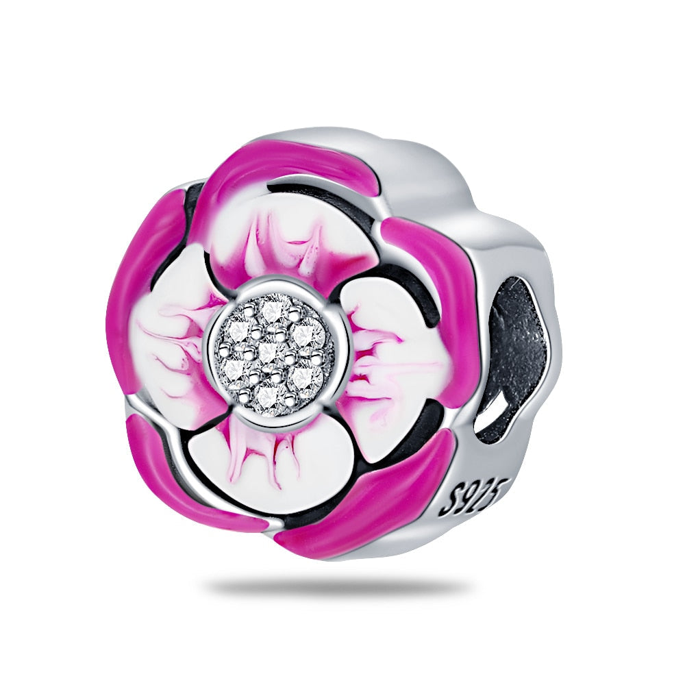 Charm fleur rose en argent Default Title - Korell charms