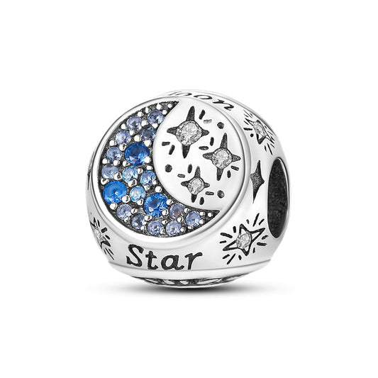 Charm perle quartier de lune et étoiles en argent - Korell charms