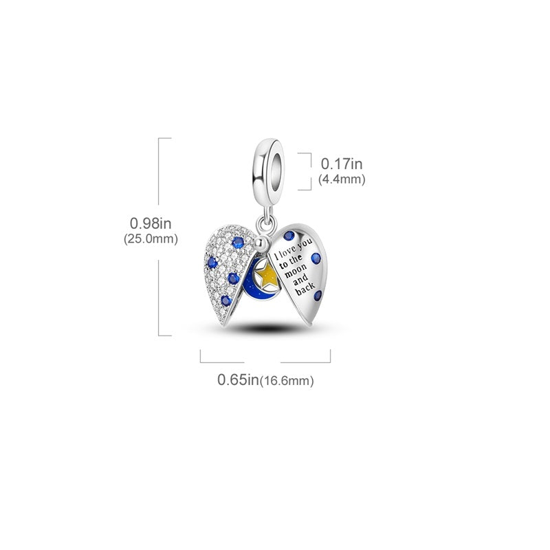 Charm pendentif cœur en cristaux et lune et étoile cachées en argent - Korell charms