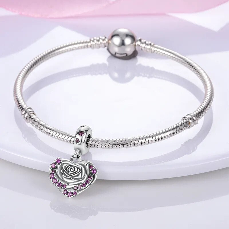 Charm pendentif rose en cœur en argent - Korell charms