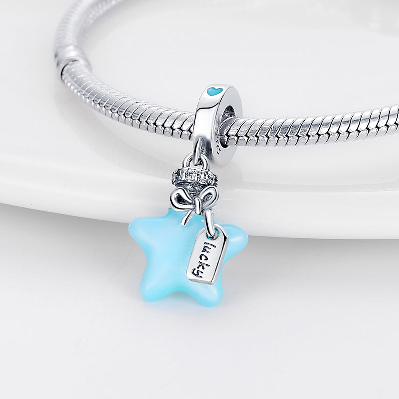 Charm pendentif étoile bleue en argent - lumineux - Korell charms