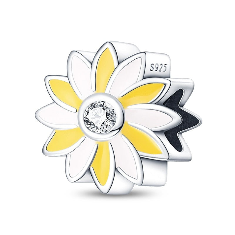 Charm fleur blanche et jaune en argent Default Title - Korell charms