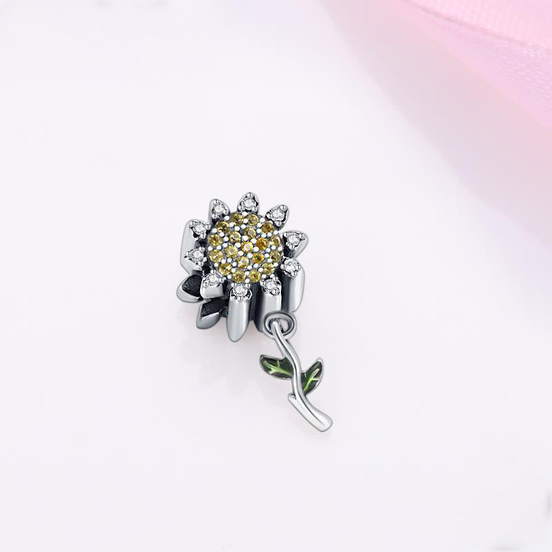 Charm marguerite en cristaux sur tige en argent - Korell charms